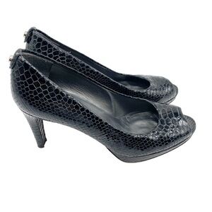 Stuart Weitzman Pump Black Snake Patent Leather Platform